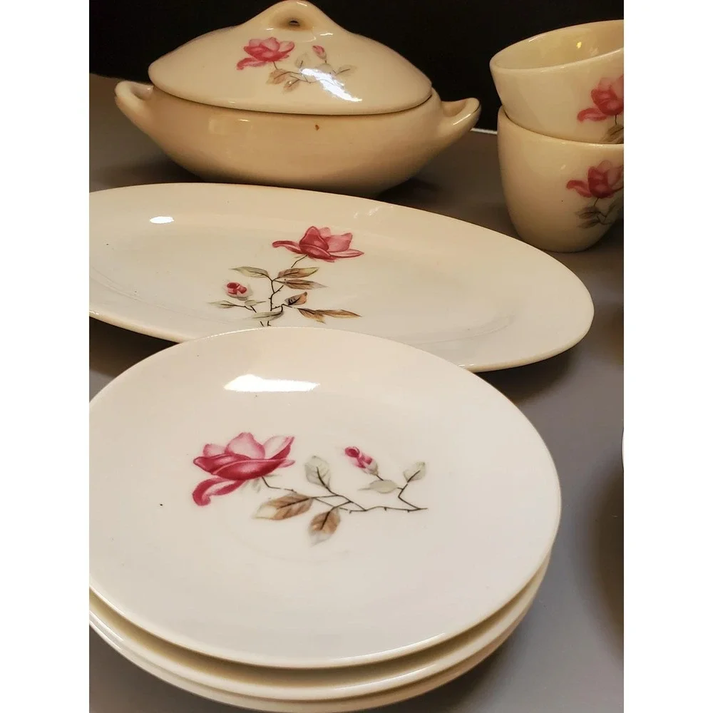Vintage Floral Child's China Tea Set,‎ Teapot, Cups, Plates, Serving Pieces